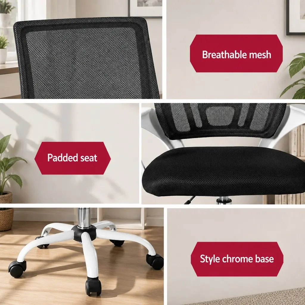 Mesh Office Chair Mid Back Computer Desk Gaming Work Study Swivel Chrome Base