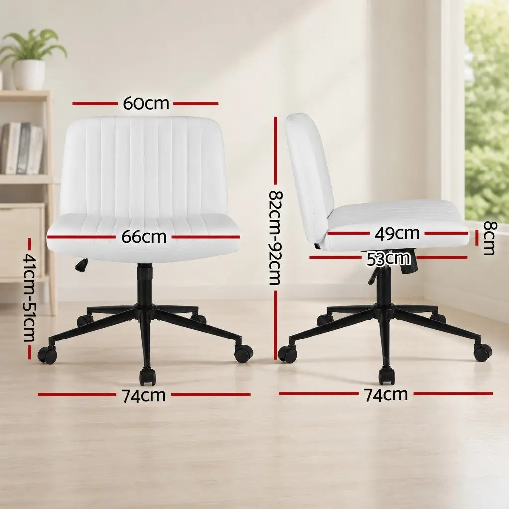 Office Chair White Armless Swivel U-Shaped High-Density Foam Seat and Backrest with Wheels