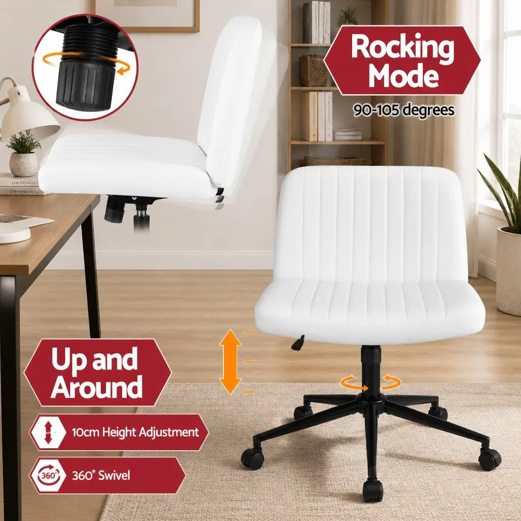 Office Chair White Armless Swivel U-Shaped High-Density Foam Seat and Backrest with Wheels