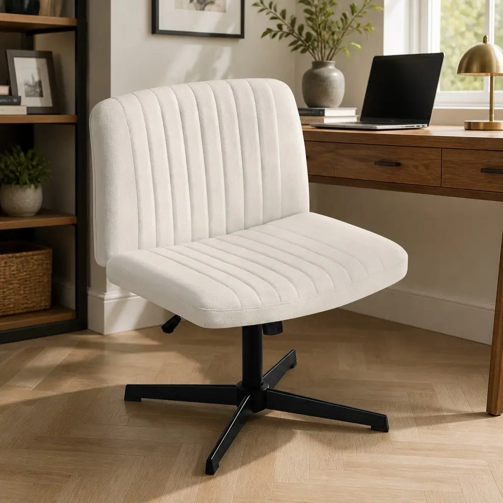 Criss Cross Office Chair Adjustable Height Armless Swivel Beige Fabric