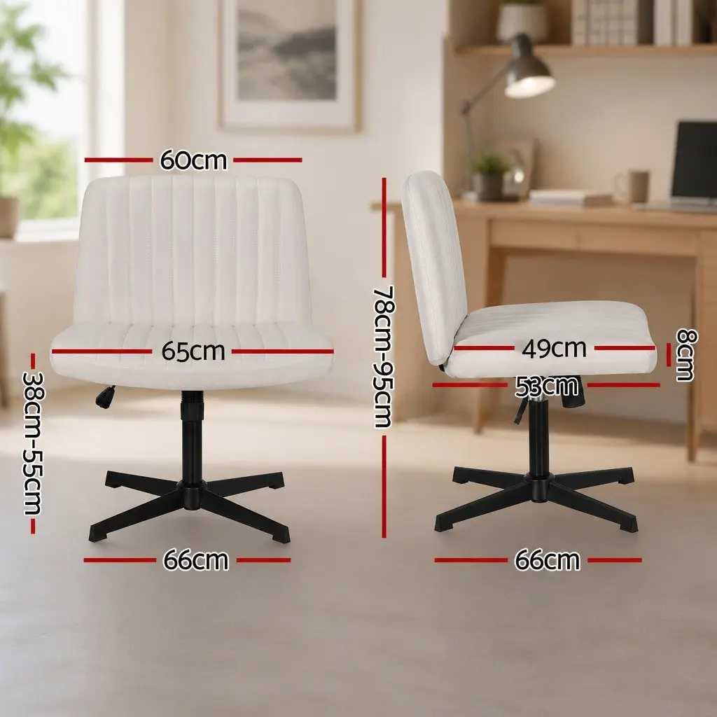 Criss Cross Office Chair Adjustable Height Armless Swivel Beige Fabric