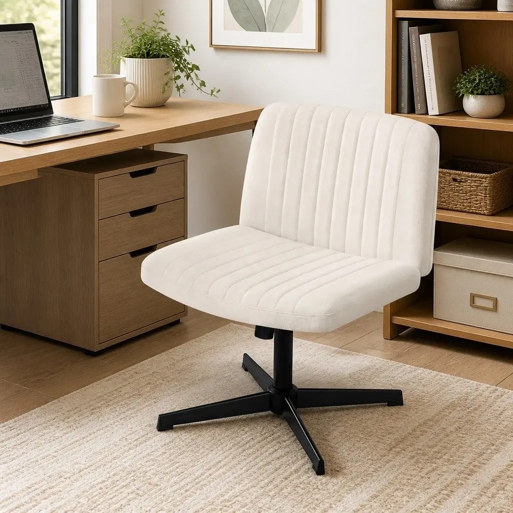 Criss Cross Office Chair Adjustable Height Armless Swivel Beige Fabric