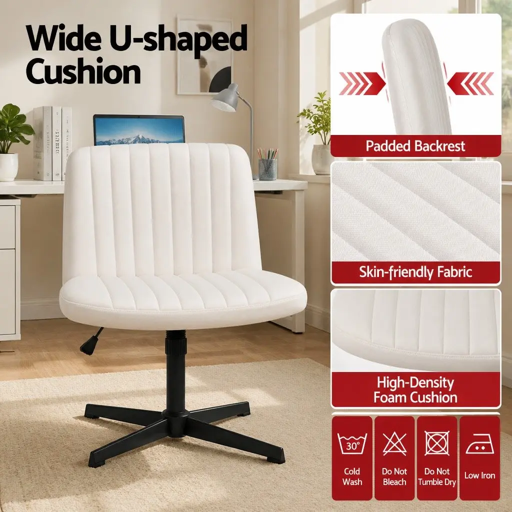 Criss Cross Office Chair Adjustable Height Armless Swivel Beige Fabric