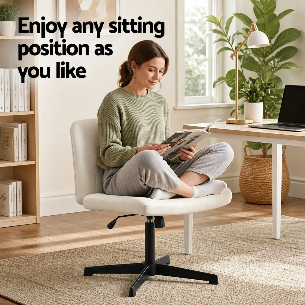 Criss Cross Office Chair Adjustable Height Armless Swivel Beige Fabric