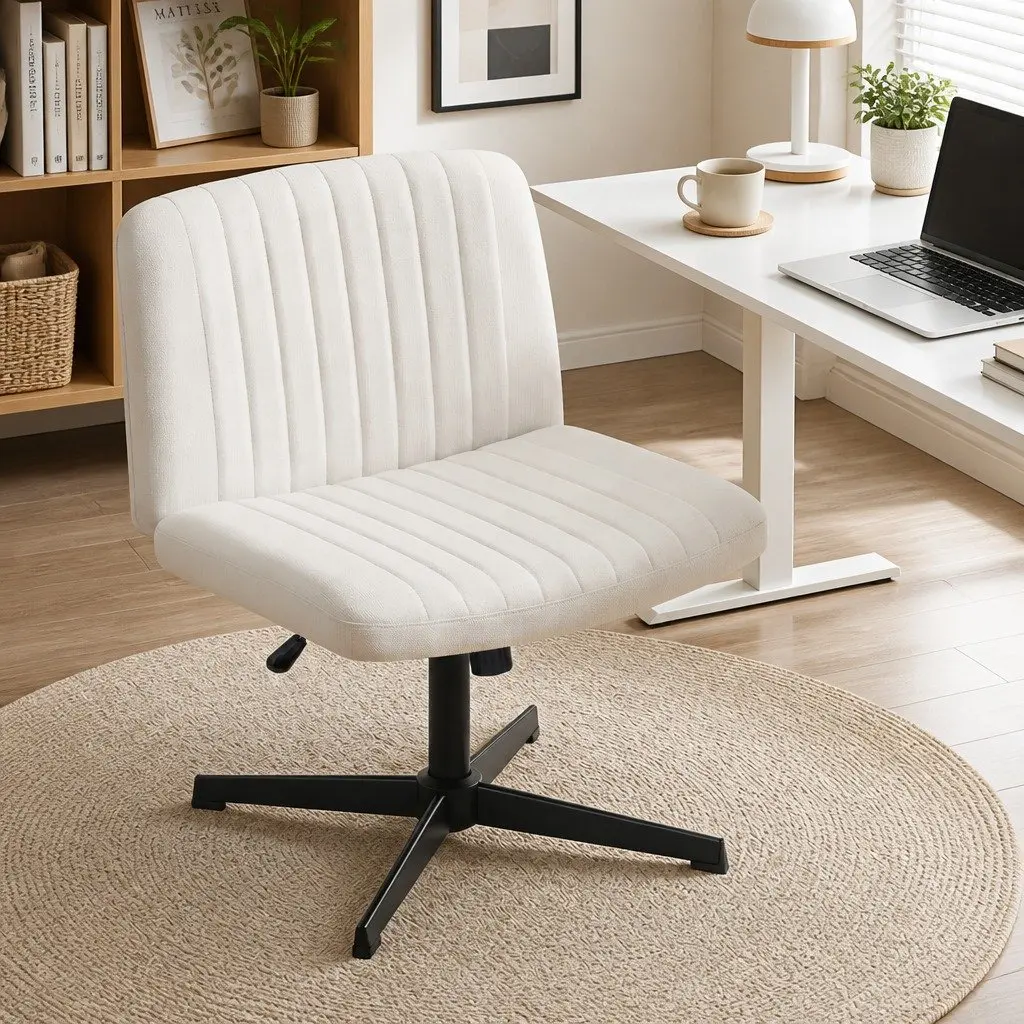 Criss Cross Office Chair Adjustable Height Armless Swivel Beige Fabric