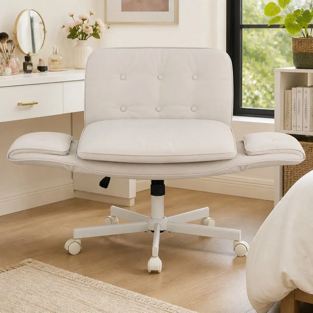 Criss Cross Office Chair Beige 360° Swivel Adjustable Armrests Wide U-Shaped Seat