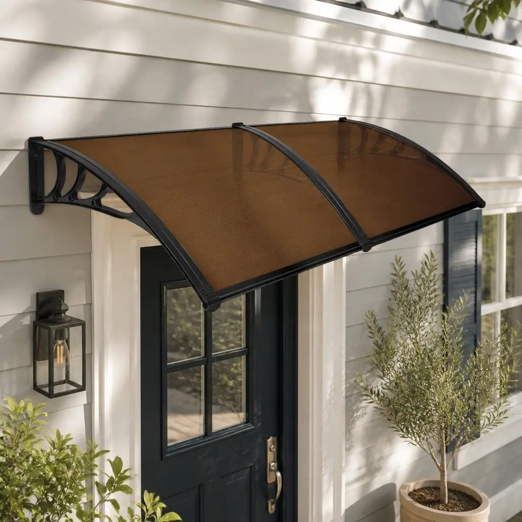 Window Door Awning 1M x 2.4M Brown PC Panel UV Rain Protection