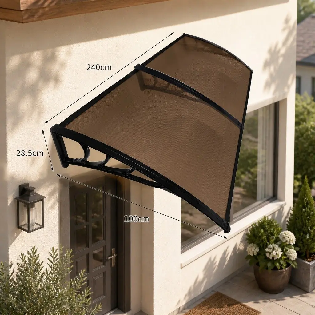 Window Door Awning 1M x 2.4M Brown PC Panel UV Rain Protection
