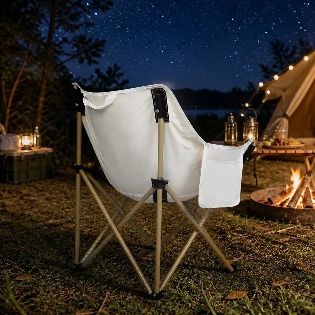 Folding Camping Moon Chair Lightweight Portable Outdoor Backpacking Seat Beige