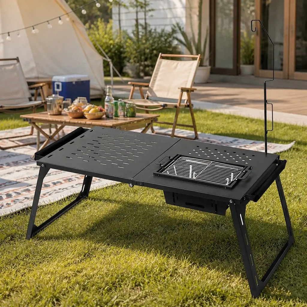 Folding Camping Table L Size Portable Multifunctional BBQ Grill Table Outdoor