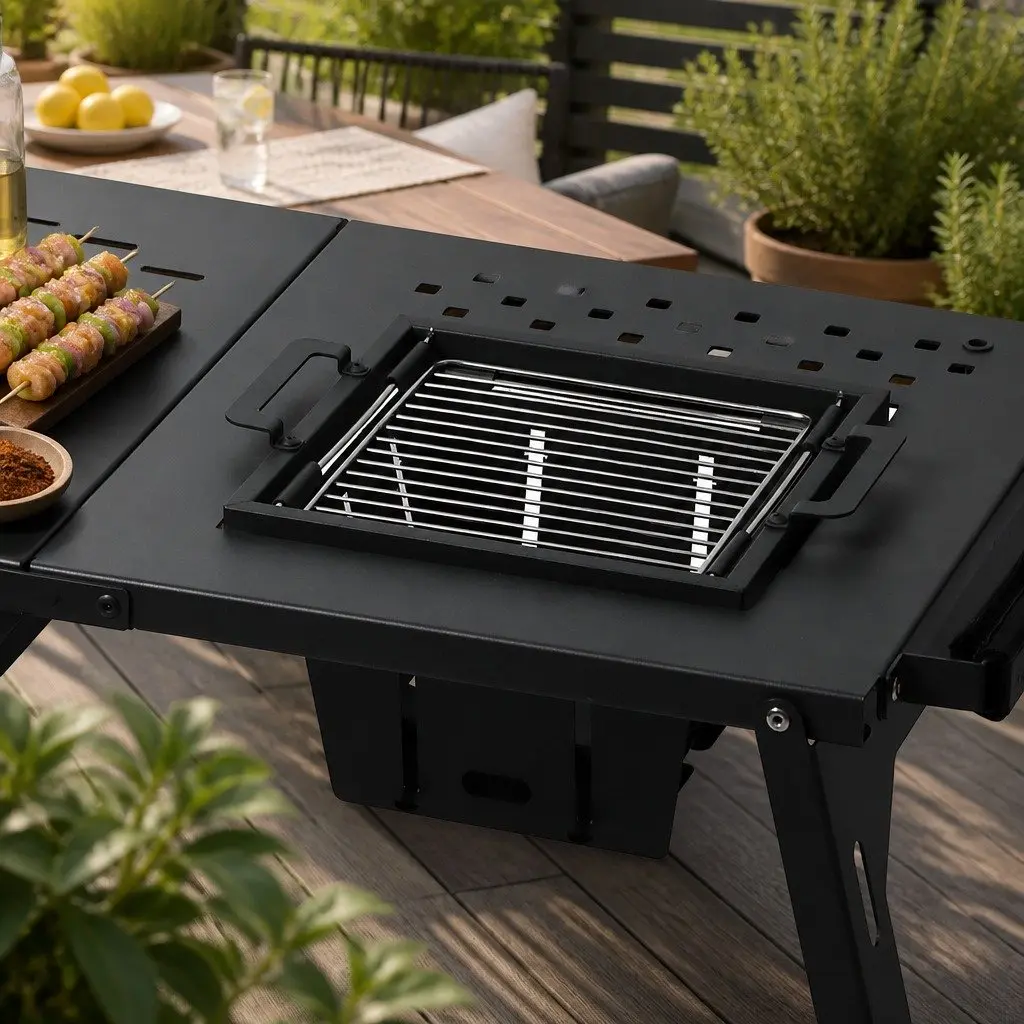 Portable Charcoal BBQ Grill Table Foldable Camping Outdoor Cooking Station