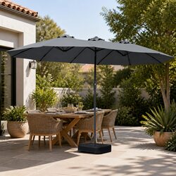 Double-Sided Patio Umbrella 4.5M Outdoor Garden Shade with Stand Base Grey