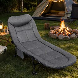 Folding Camping Cot Portable Outdoor Bed 6-Position Backrest Dark Grey