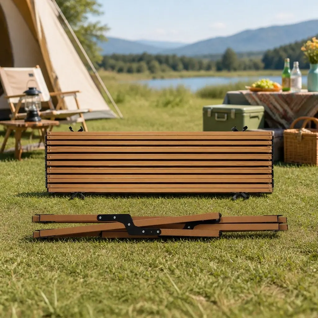 Folding Camping Table Portable Rollable Outdoor BBQ Prep Trestle