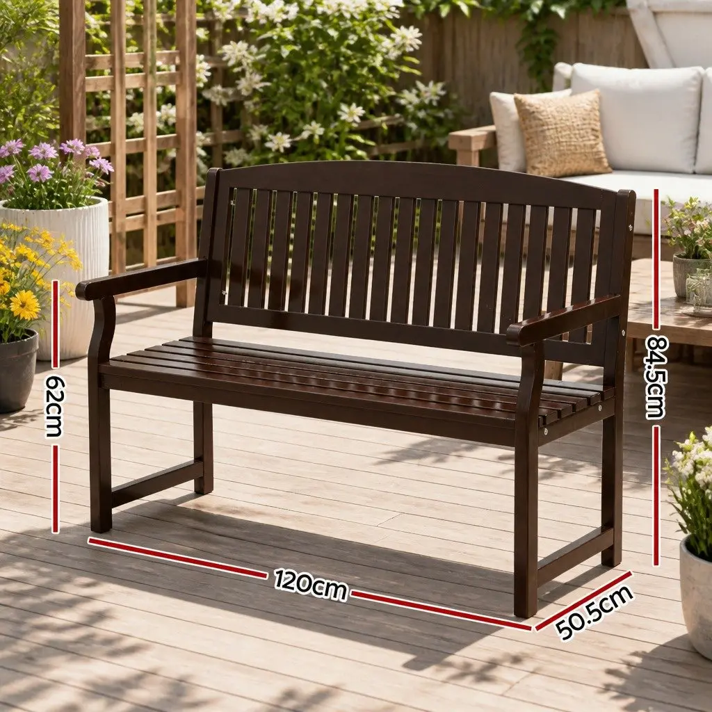 Outdoor Garden Bench 2 Seater Wooden Lounge Chair Rot and Weather Resistant Brown