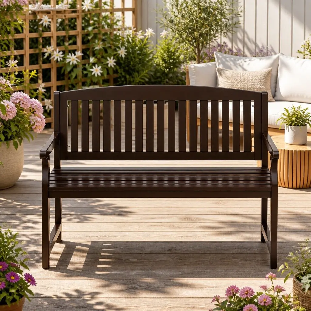 Outdoor Garden Bench 2 Seater Wooden Lounge Chair Rot and Weather Resistant Brown