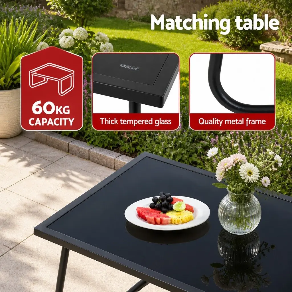4 Piece Outdoor Sofa Set with Tempered Glass Table and Textilene Chairs for Patio and Garden
