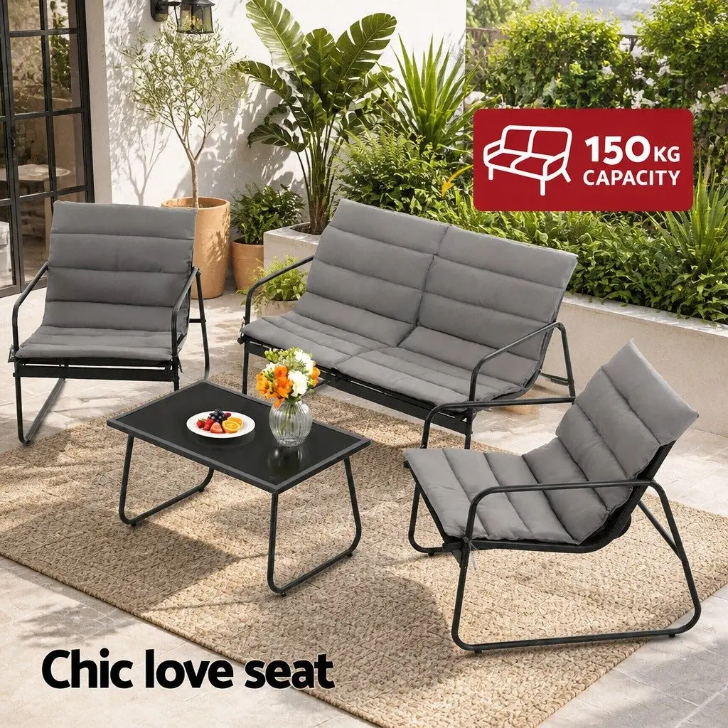 4 Piece Outdoor Sofa Set with Tempered Glass Table and Textilene Chairs for Patio and Garden