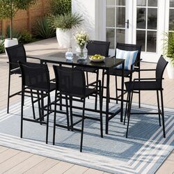 Outdoor Dining Set with 6 High-Back Stools and Table