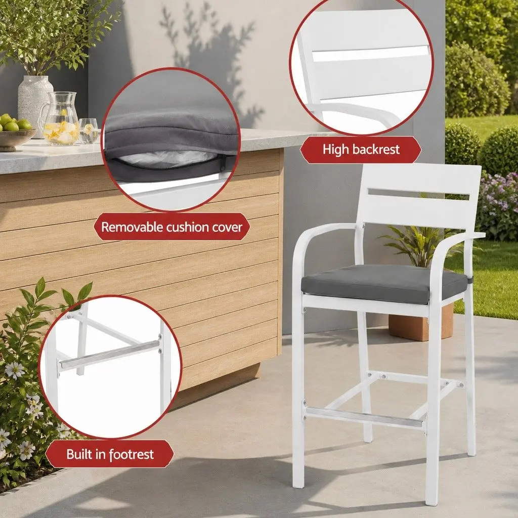 Bar Stools & Table Set 5-Piece Outdoor Patio Dining Chairs Aluminium White