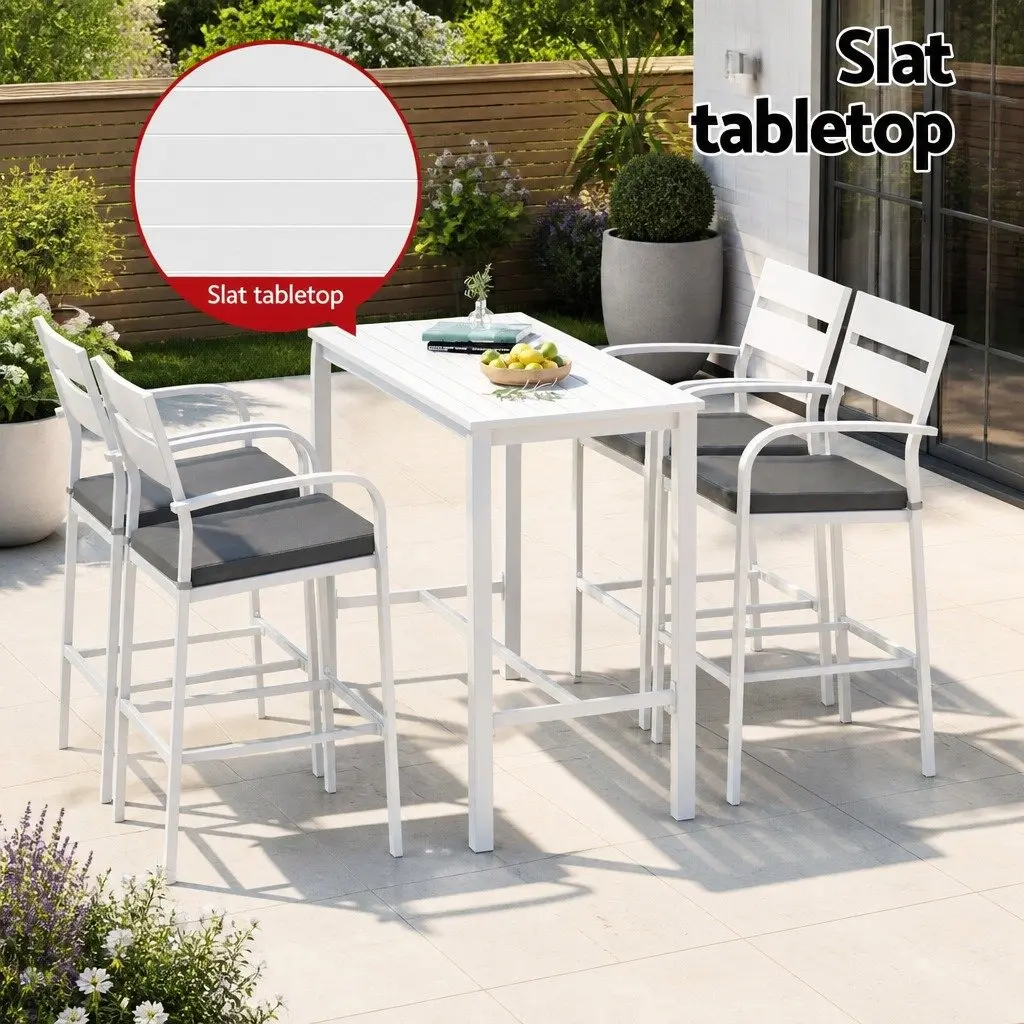 Bar Stools & Table Set 5-Piece Outdoor Patio Dining Chairs Aluminium White