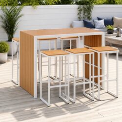7-Piece Outdoor Bar Set 6 Seater Patio Dining Table Chairs Bistro Garden