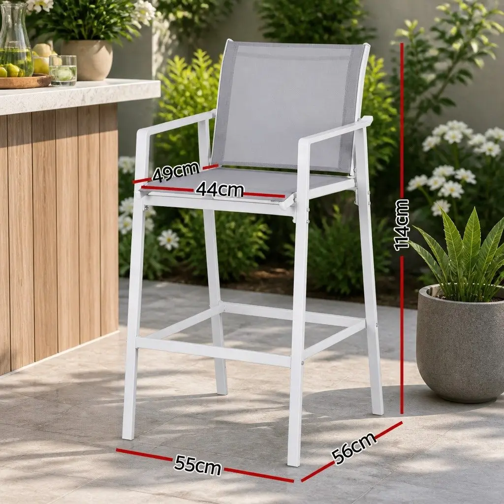 Outdoor Bar Stools Dining Chairs Patio Furniture Garden Steel Textilene White