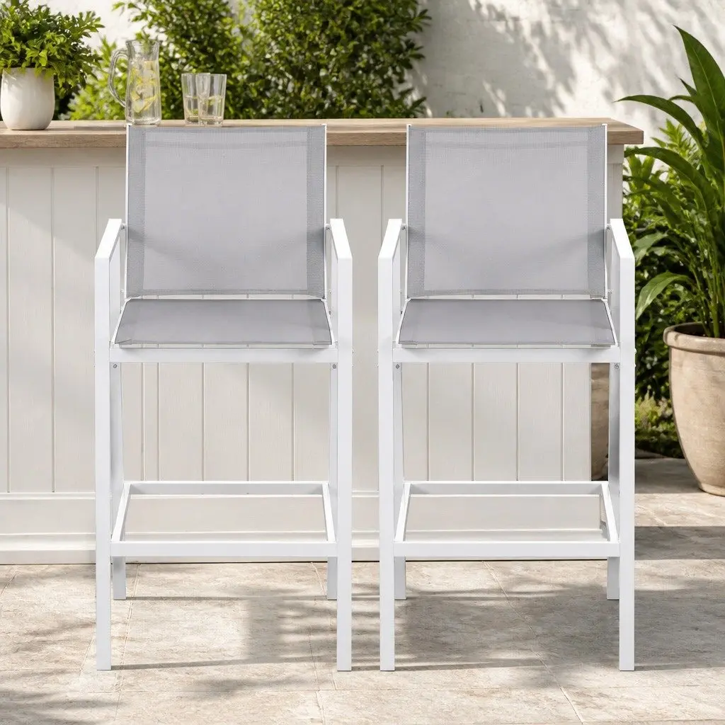 Outdoor Bar Stools Dining Chairs Patio Furniture Garden Steel Textilene White