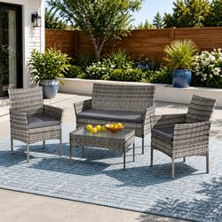 4 Seater Outdoor Sofa Set with Side Table Wicker Chair Furniture Grey