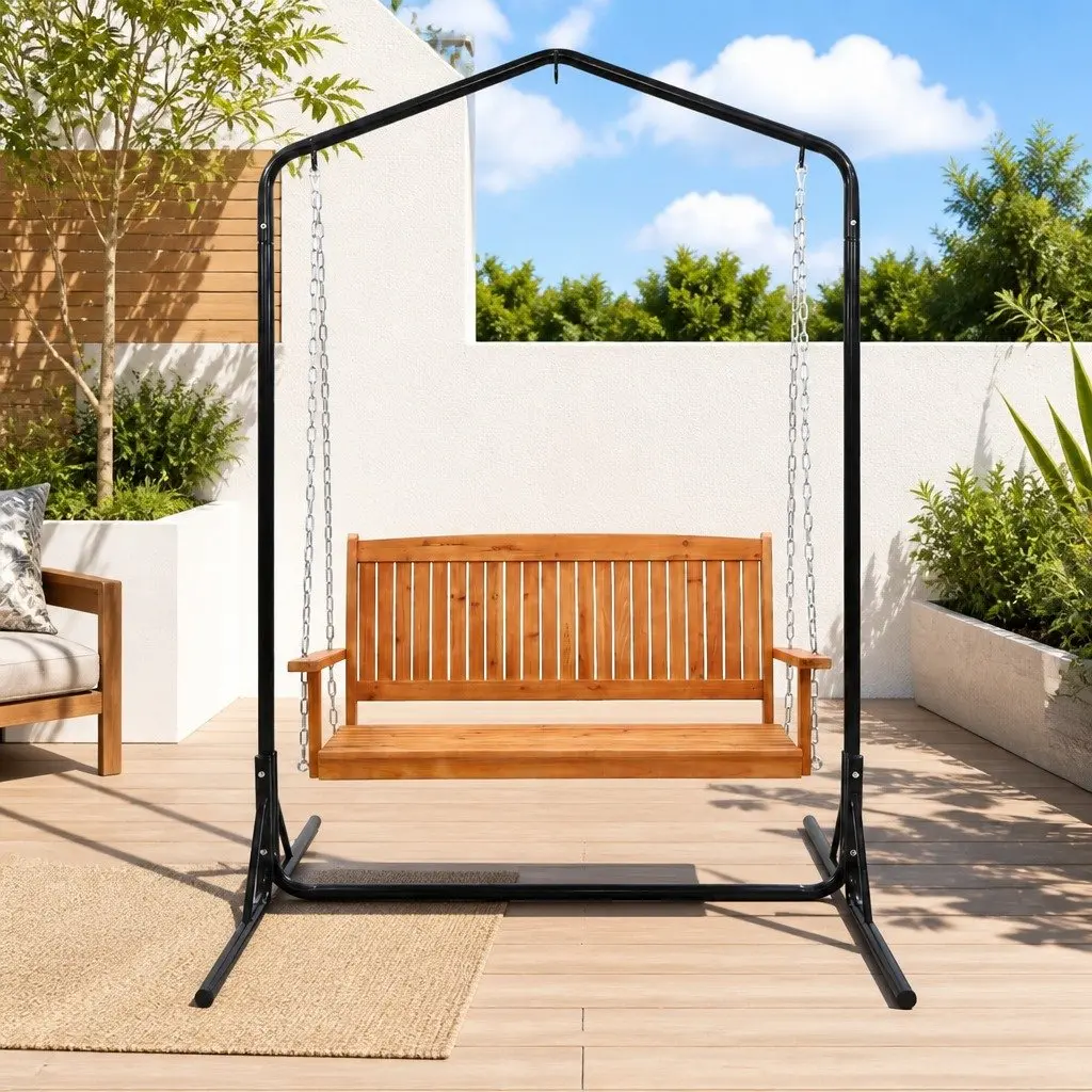 2-Seater Outdoor Swing Chair with Stand Metal Chains Hanging Patio Furniture