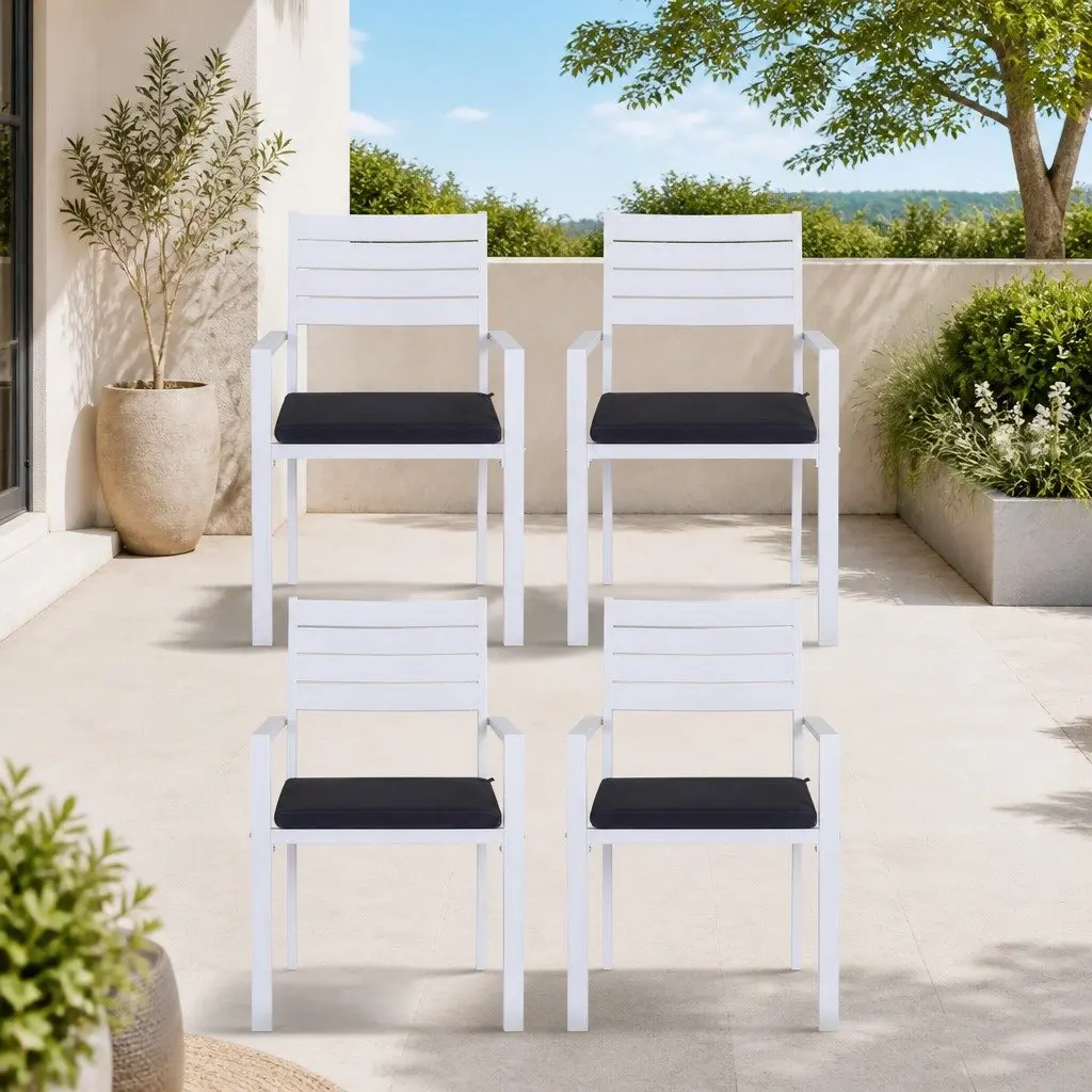 4PC Outdoor Dining Chairs Stackable Lounge Patio Furniture White Set