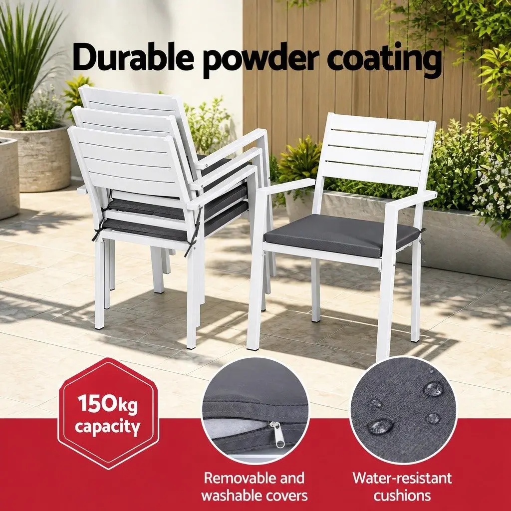 4PC Outdoor Dining Chairs Stackable Lounge Patio Furniture White Set