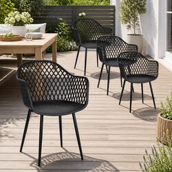 Outdoor Dining Chairs Set of 4 PP Lounge Patio Furniture Modern Garden Black