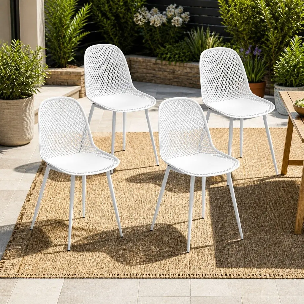 Outdoor Dining Chairs 4 Piece Set Lightweight Water and UV Resistant Yellow