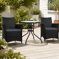 3PC Bistro Set Outdoor Furniture Glass Table Wicker Chairs Cushion Patio Garden