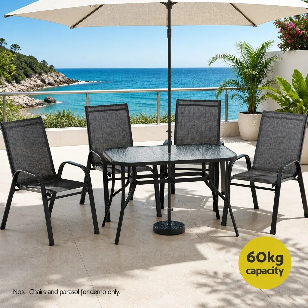 Outdoor Dining Table 120cm Steel Frame Tempered Glass Patio Furniture Parasol