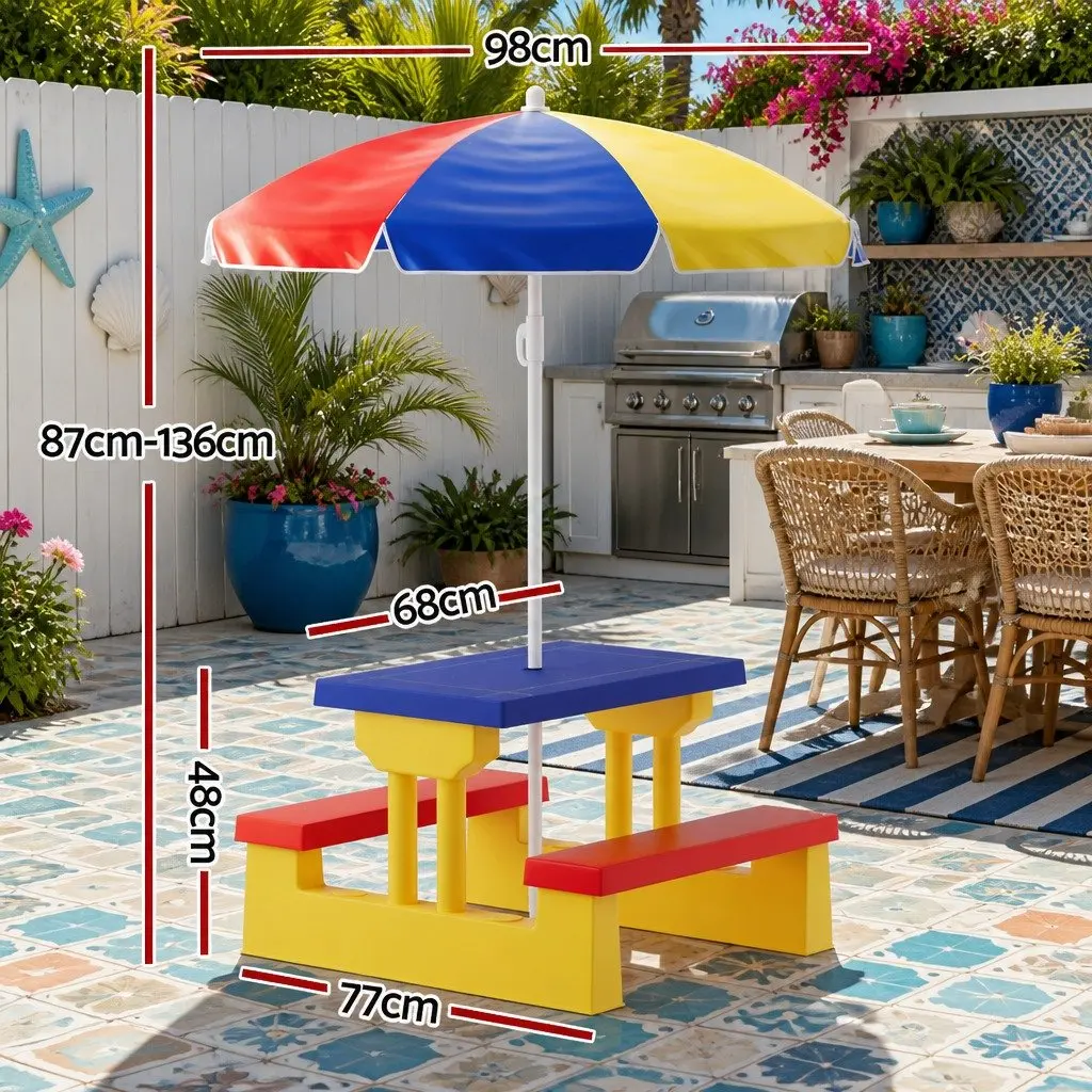 Kids Table and Chairs Set with Adjustable Umbrella Indoor Outdoor Play