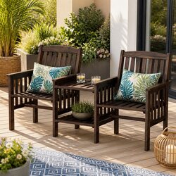 2-Seater Outdoor Garden Bench Loveseat with Table Patio Furniture Set Charcoal