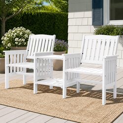 Garden Bench 2-Seater Loveseat Wooden Outdoor Patio Furniture Chair Table White