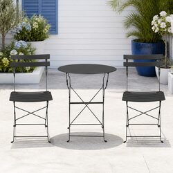 Elegant Outdoor Bistro Set: 3PC Steel Table and Chairs in Black