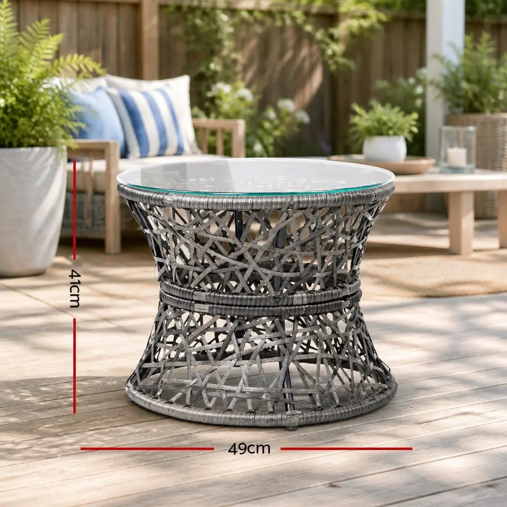 Papasan Chair and Side Table Set Outdoor Garden Lounge Furniture Grey Wicker 360 Degree Rotatable Chair Heavy Duty Steel Frame Water Resistant Cushion