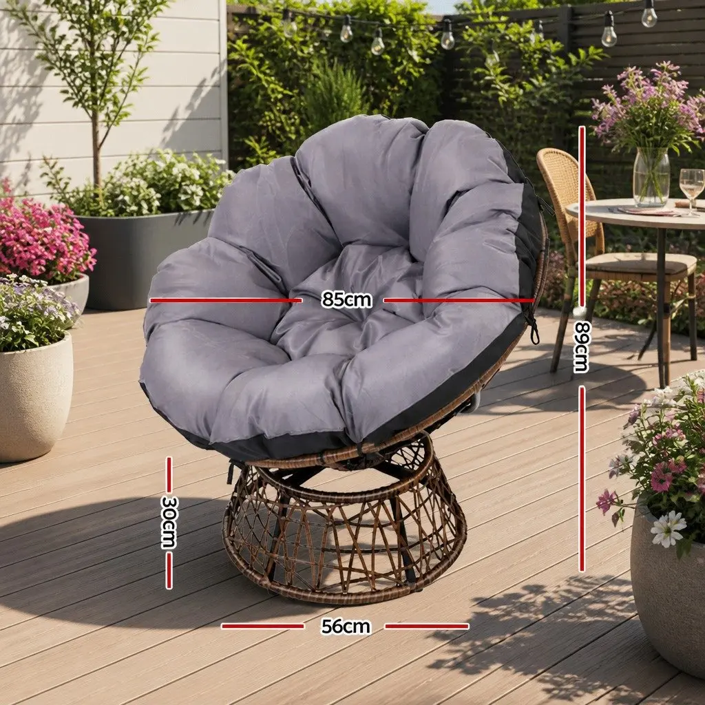 Papasan Chair Outdoor Wicker Rotatable Garden Relaxation Seat with 10cm Cushion