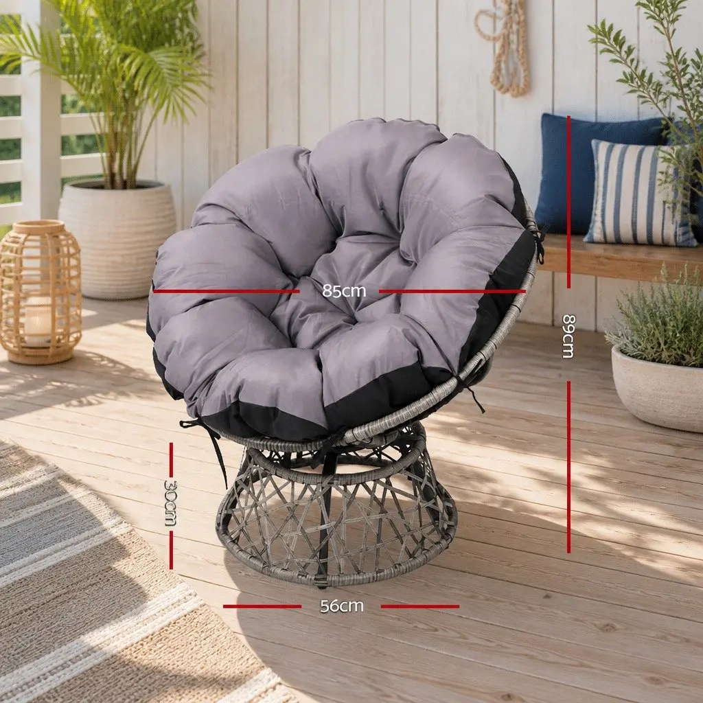 Papasan Chair Grey 360 Degree Rotatable Wicker Outdoor Indoor Patio Furniture