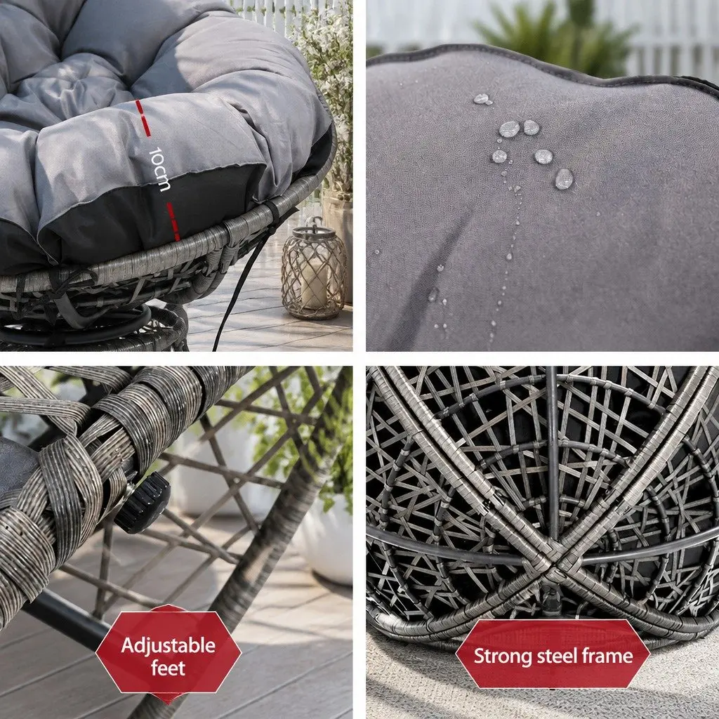 Papasan Chair Grey 360 Degree Rotatable Wicker Outdoor Indoor Patio Furniture