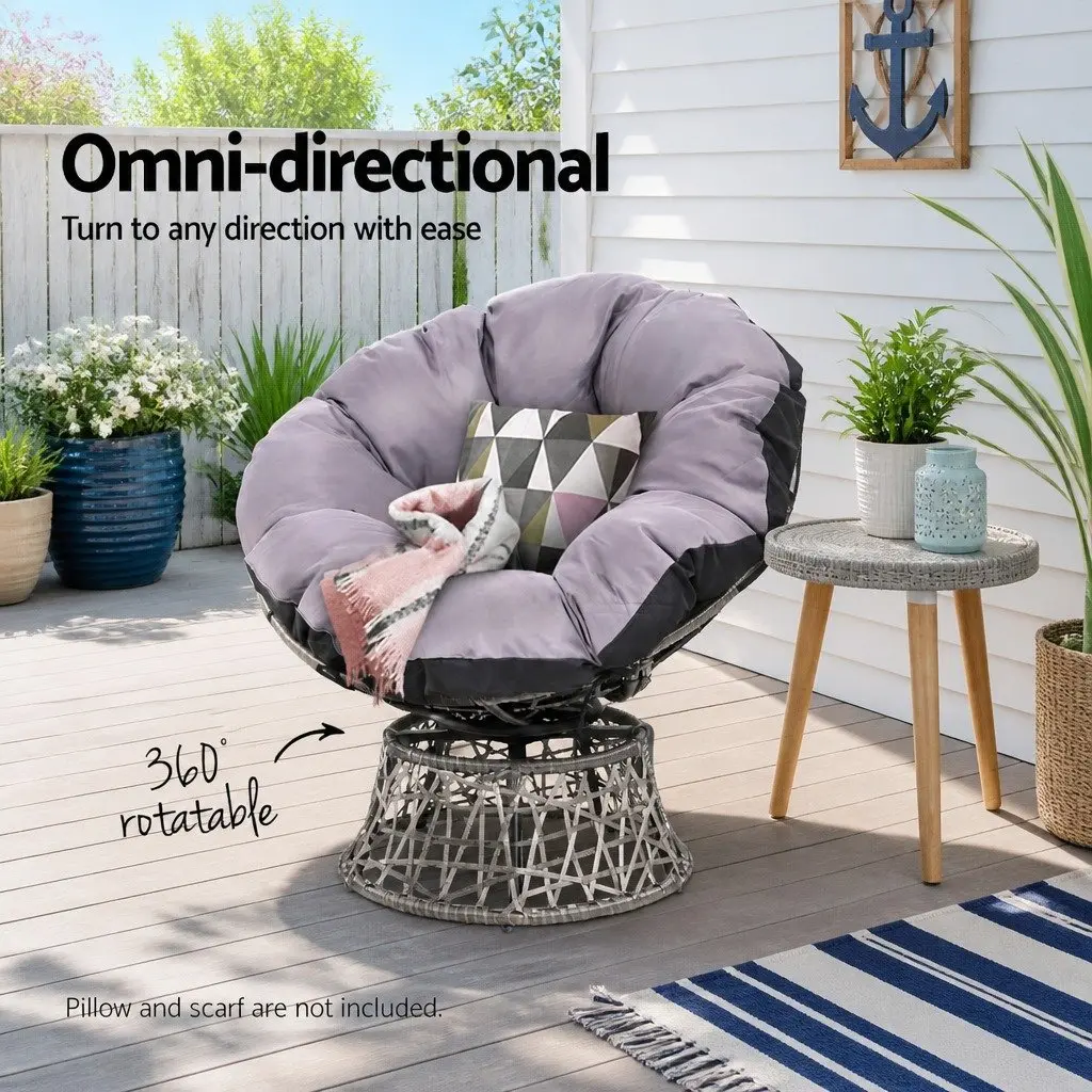 Papasan Chair Grey 360 Degree Rotatable Wicker Outdoor Indoor Patio Furniture