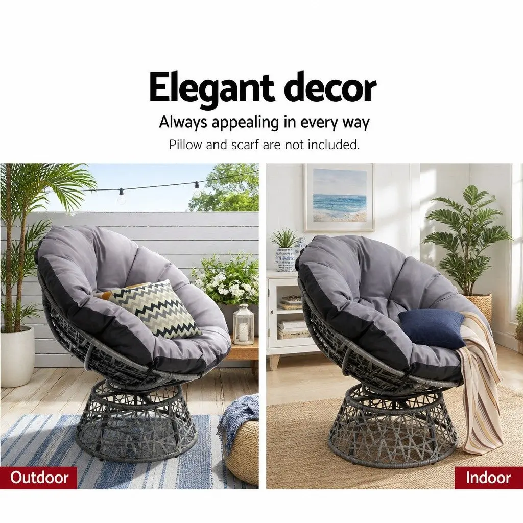 Papasan Chair Grey 360 Degree Rotatable Wicker Outdoor Indoor Patio Furniture