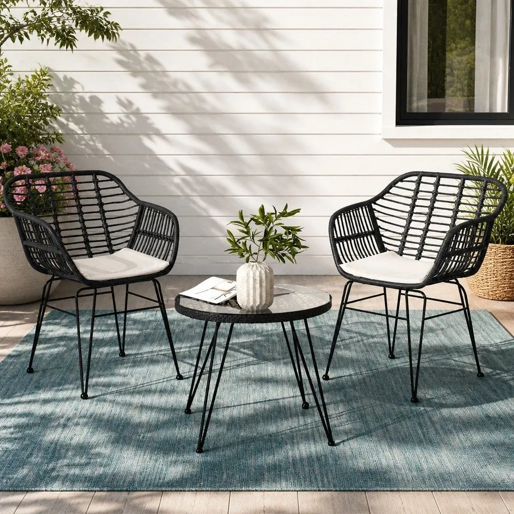 3 Piece Outdoor Lounge Setting Bistro Patio Furniture Set Grey with Cushions