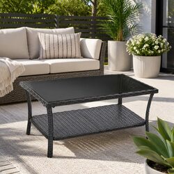 4-Piece Outdoor Sofa Set with Storage Cover Grey Wicker Armchairs Side Table
