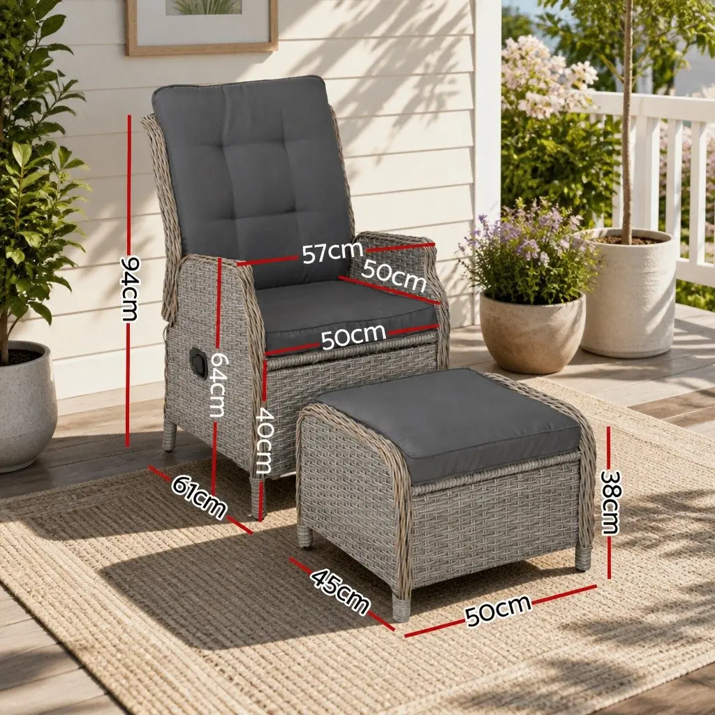 Wicker Recliner Chair Set Adjustable Backrest Outdoor Patio Furniture
