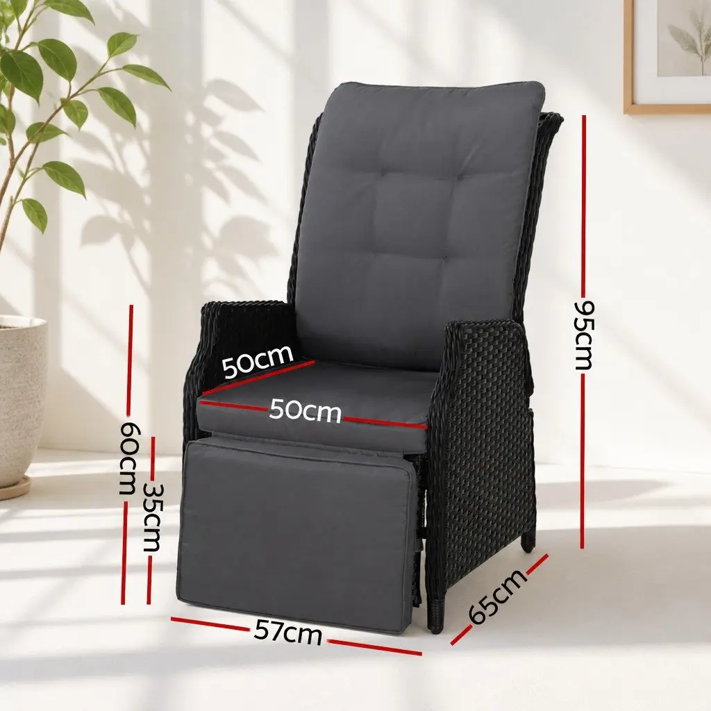 Recliner Chairs 2PC Outdoor Adjustable Backrest Wicker Lounger
